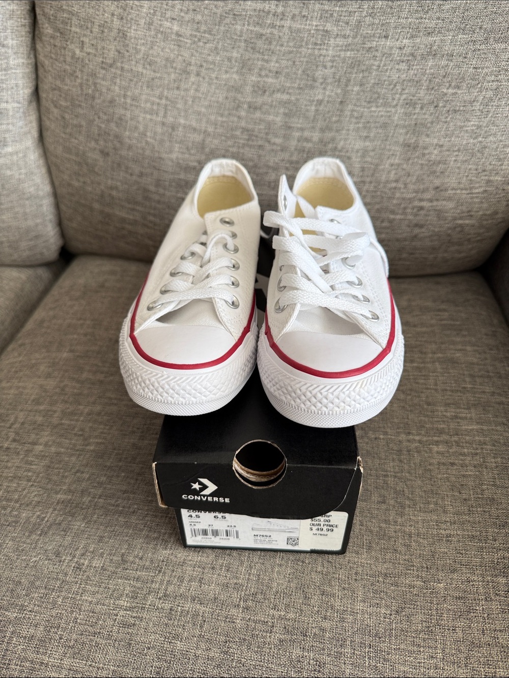 Brand New Women Converse  White Canvas Low-Top Sneakers with Red Trim